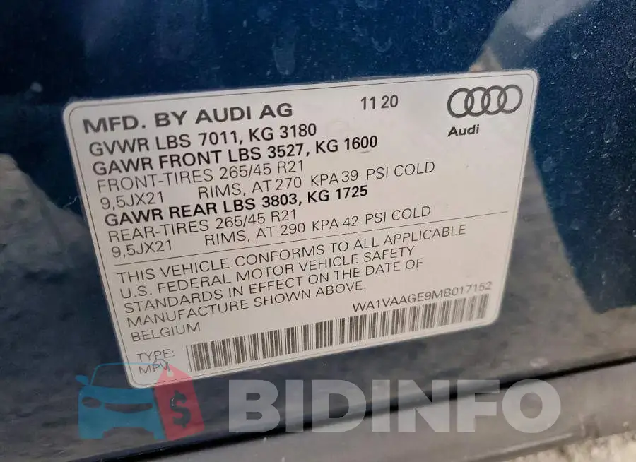 WA1VAAGE9MB017152 Photo# 12