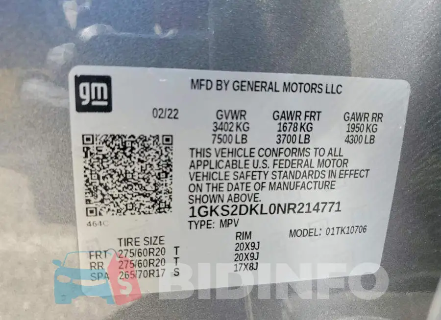 1GKS2DKL0NR214771 Photo# 14