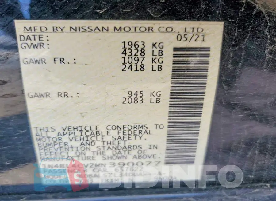1N4BL4CV2MN390077 Photo# 12