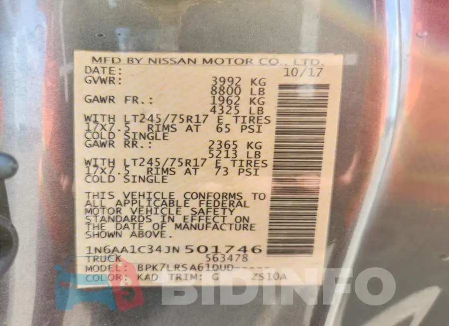 1N6AA1C34JN501746 Photo# 13