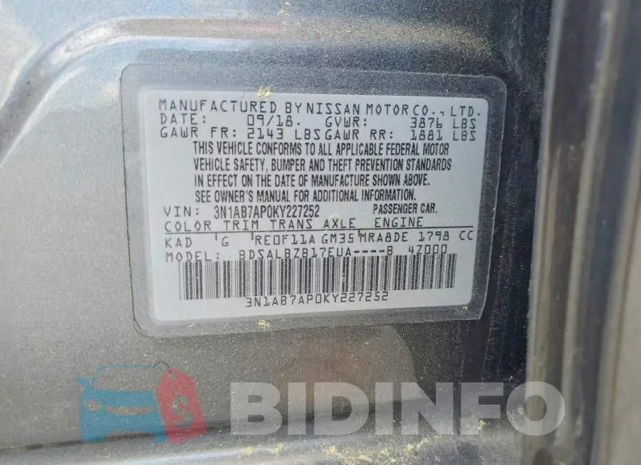3N1AB7AP0KY227252 Photo# 12