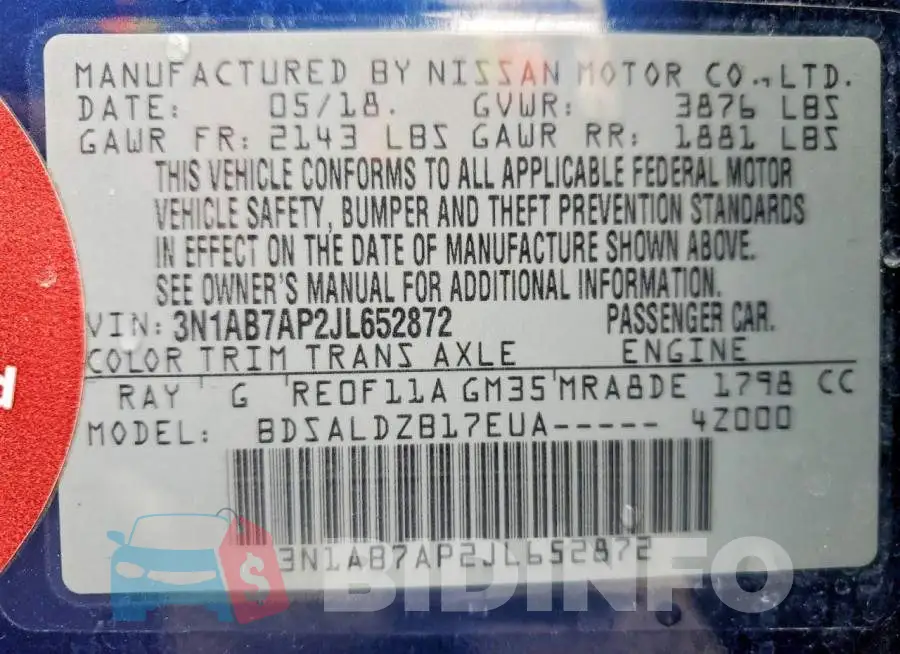 3N1AB7AP2JL652872 Photo# 13