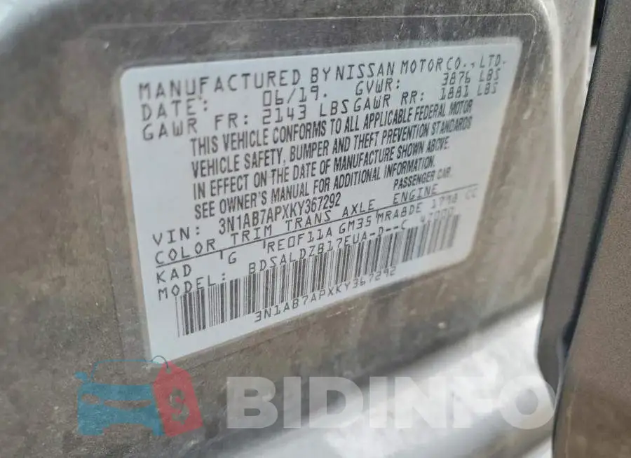 3N1AB7APXKY367292 Photo# 12