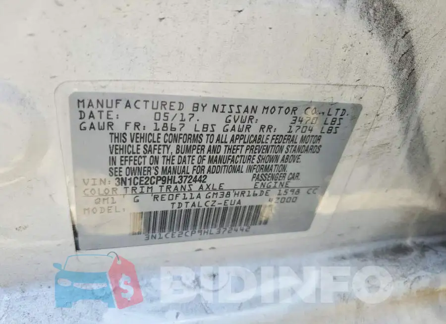 3N1CE2CP9HL372442 Photo# 13