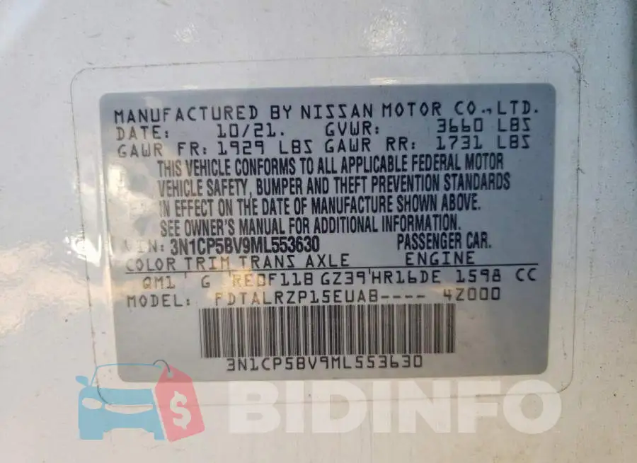 3N1CP5BV9ML553630 Photo# 14