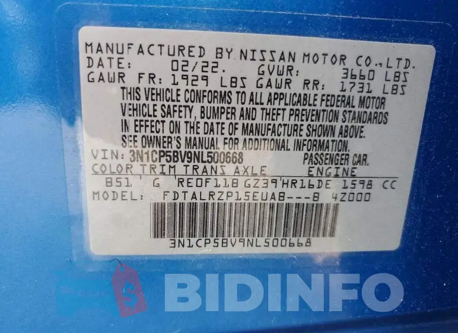 3N1CP5BV9NL500668 Photo# 12