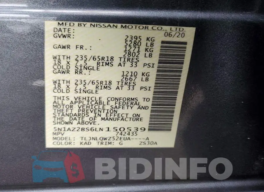 5N1AZ2BS6LN150539 Photo# 13