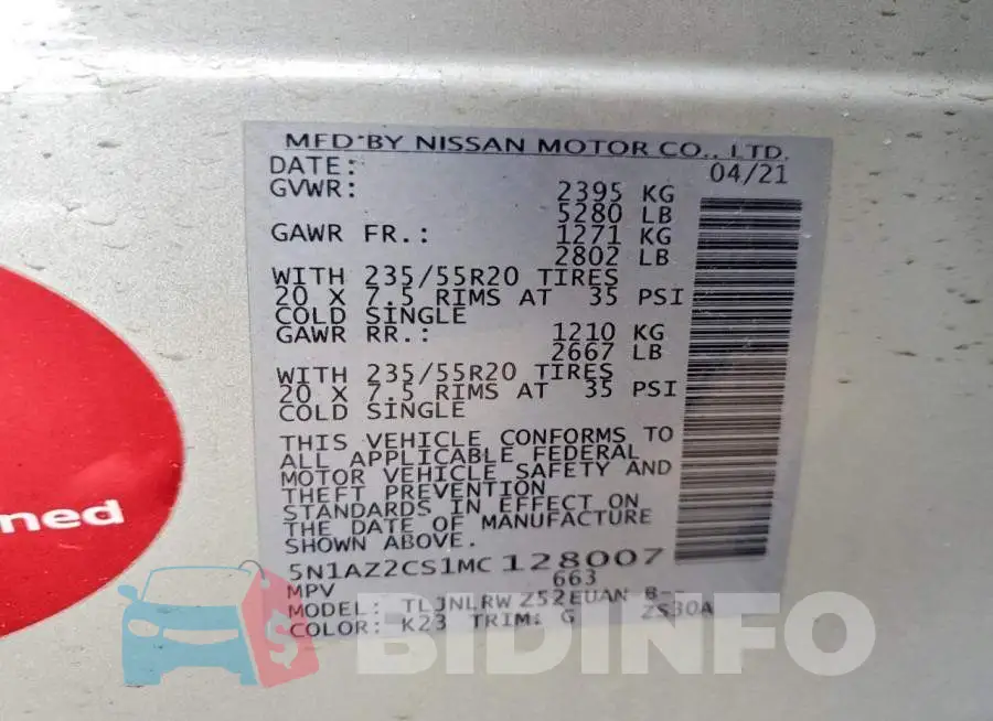 5N1AZ2CS1MC128007 Photo# 13