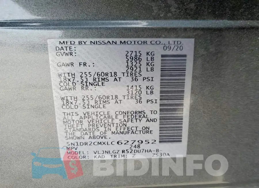 5N1DR2CMXLC627952 Photo# 14