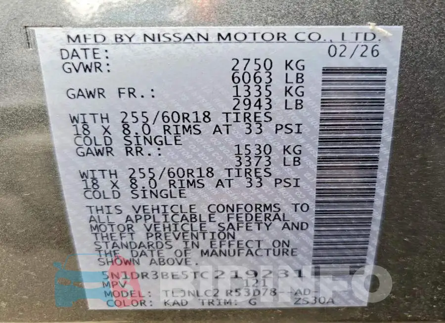 5N1DR3BE5TC219231 Photo# 14