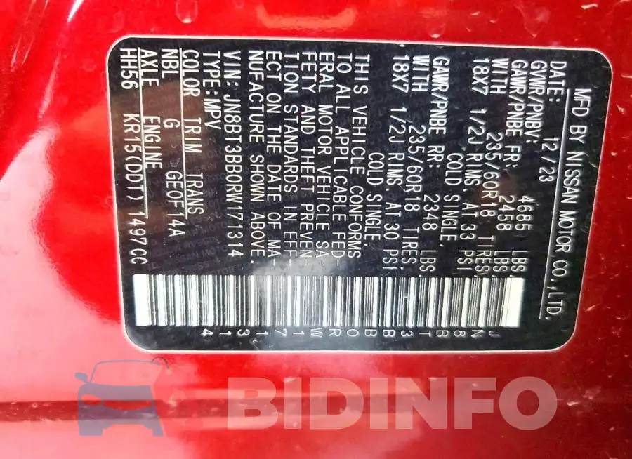 JN8BT3BB0RW171314 Photo# 14