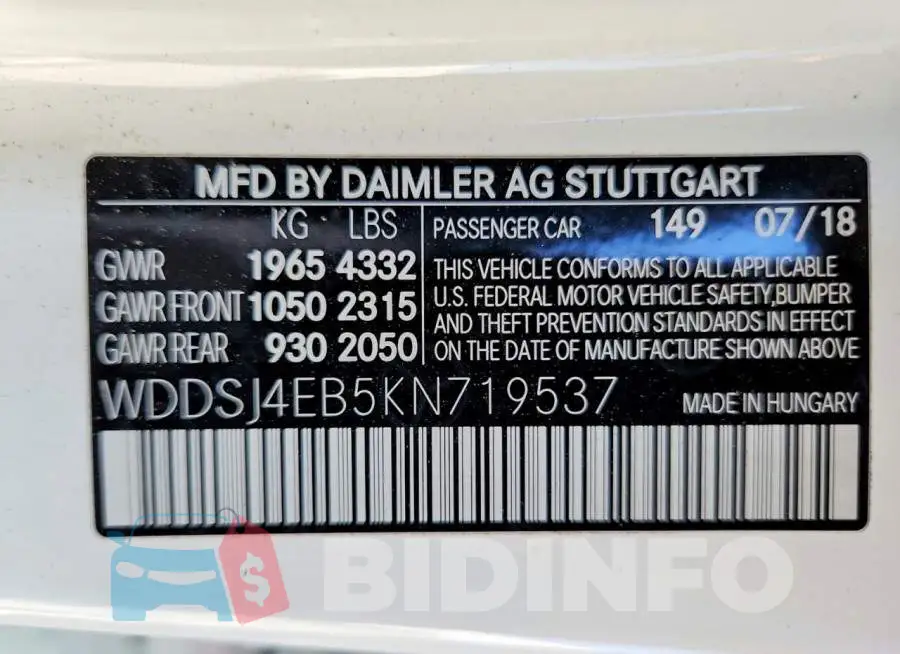WDDSJ4EB5KN719537 Photo# 12