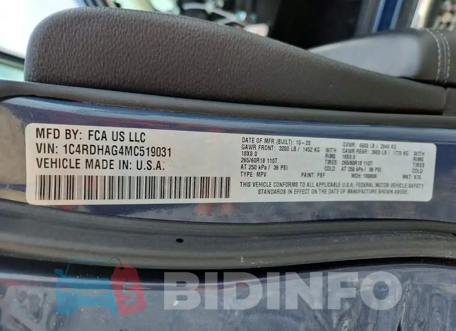 1C4RDHAG4MC519031 Photo# 13
