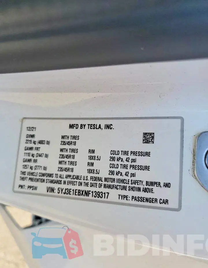 5YJ3E1EBXNF139317 Photo# 12