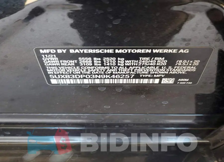 5UX83DP03N9K46257 Photo# 13