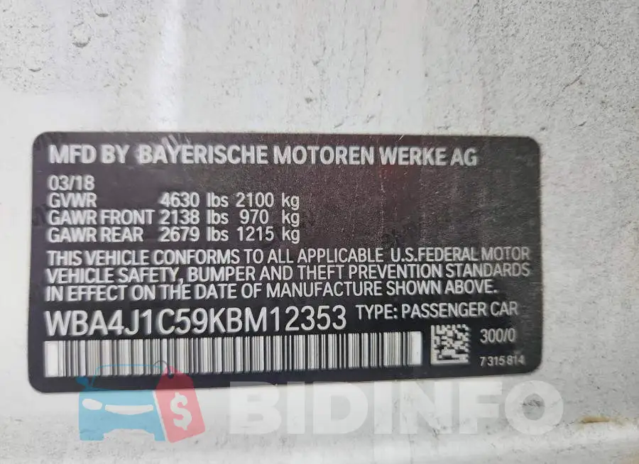 WBA4J1C59KBM12353 Photo# 12