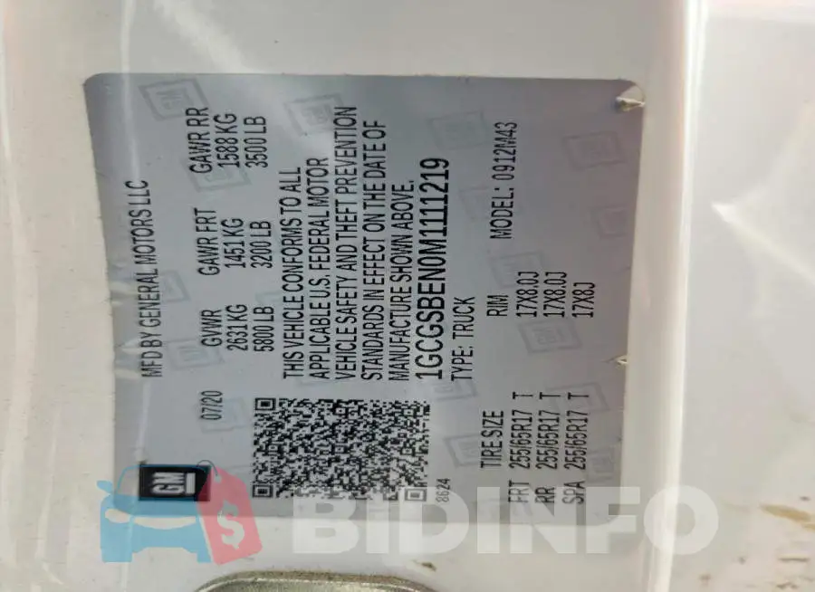 1GCGSBEN0M1111219 Photo# 13