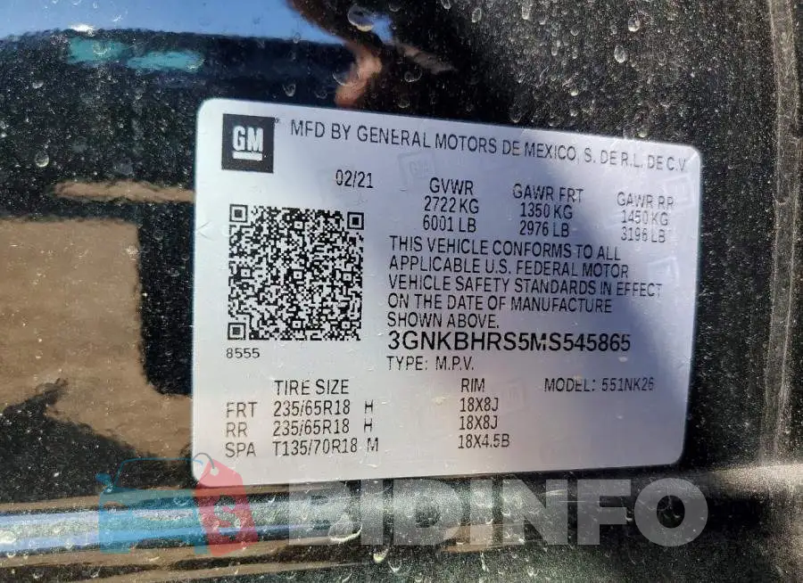 3GNKBHRS5MS545865 Photo# 12