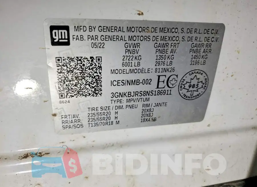 3GNKBJRS8NS186911 Photo# 14