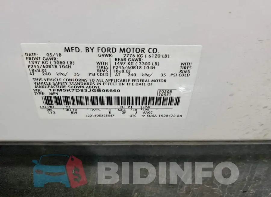 1FM5K7D83JGB96660 Photo# 14