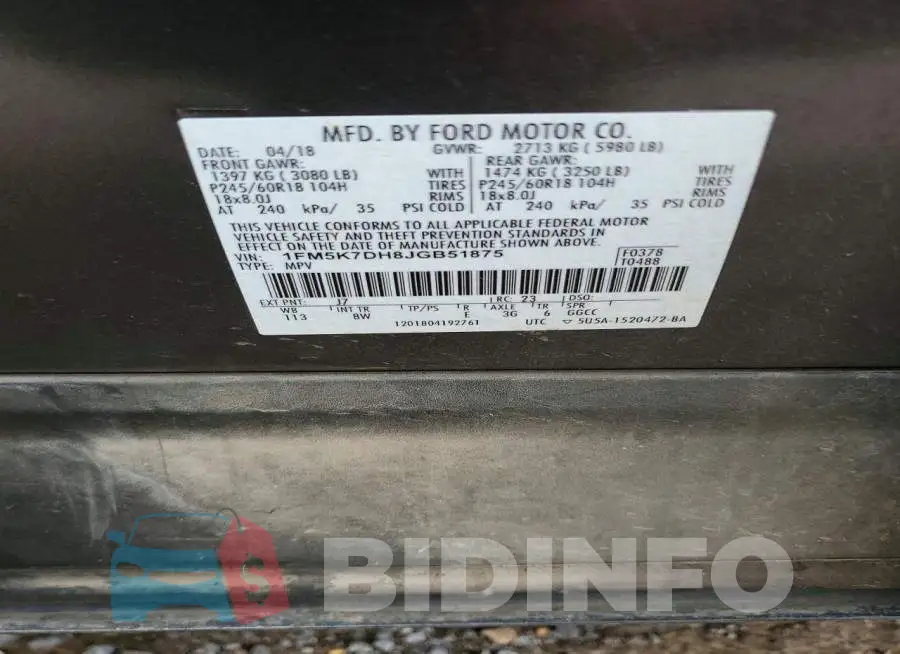 1FM5K7DH8JGB51875 Photo# 14