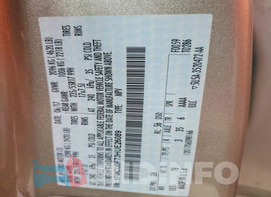 1FMCU0F73HUE26089 Photo# 13