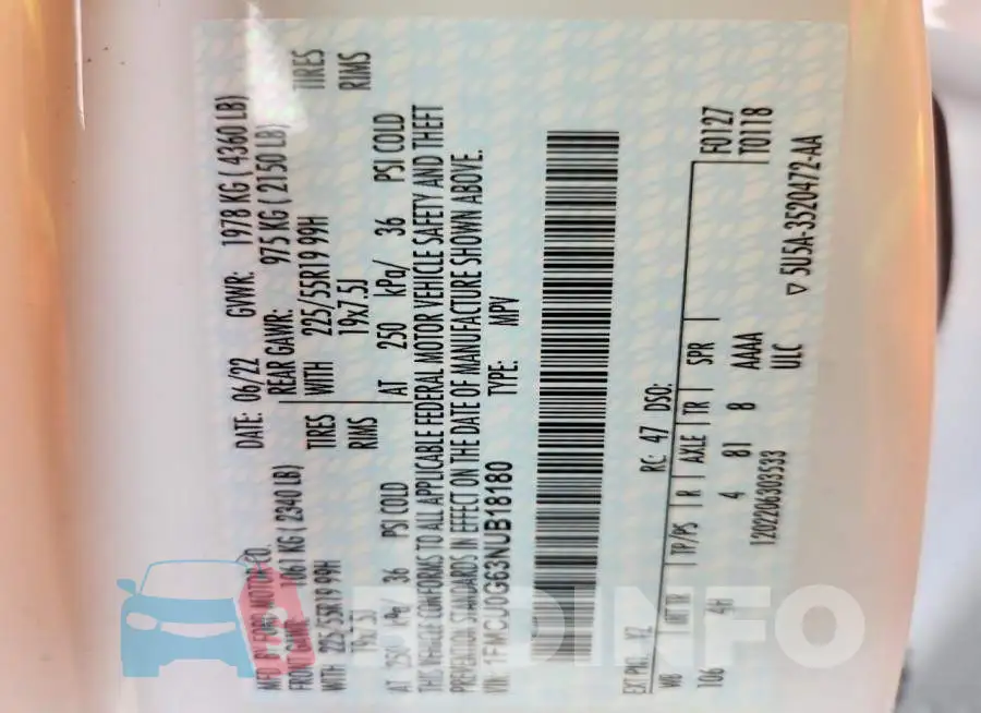 1FMCU0G63NUB18180 Photo# 13