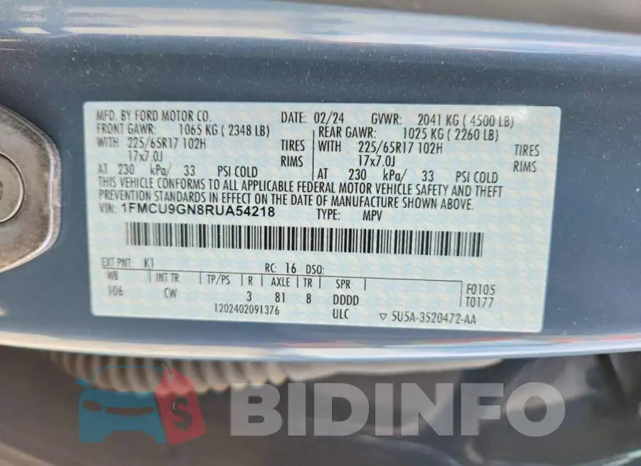 1FMCU9GN8RUA54218 Photo# 13