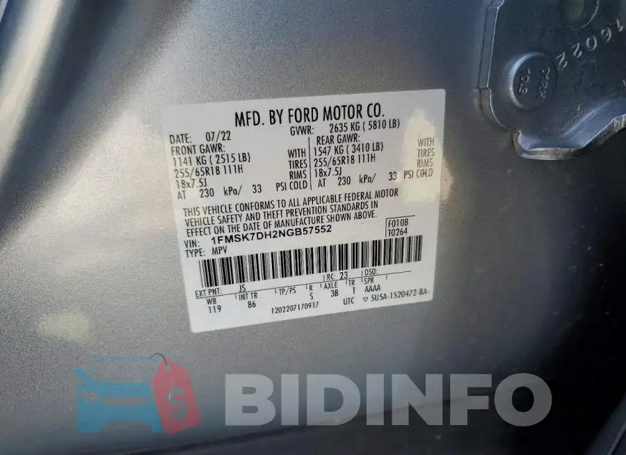 1FMSK7DH2NGB57552 Photo# 14