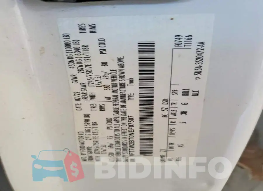 1FT7W2BT0NEF07507 Photo# 12