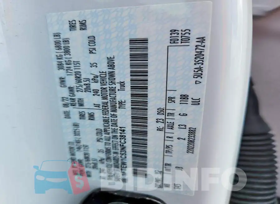 1FTEW1C53NFC38141 Photo# 13