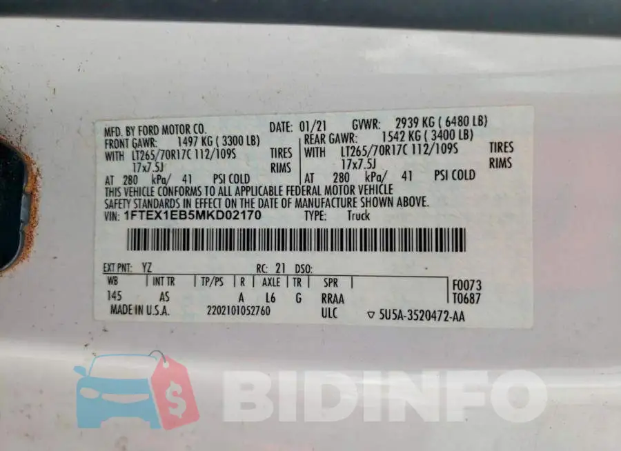 1FTEX1EB5MKD02170 Photo# 12