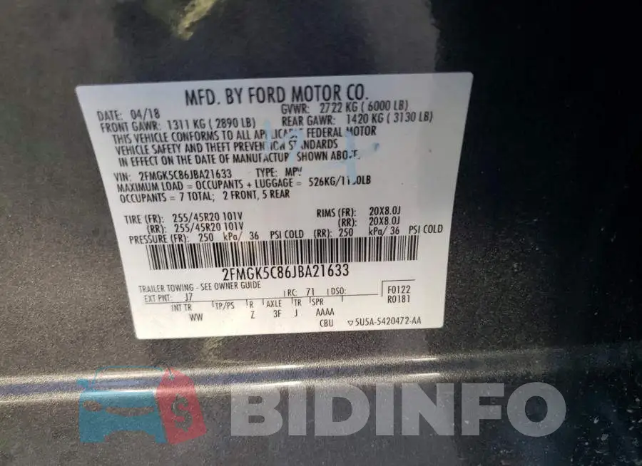 2FMGK5C86JBA21633 Photo# 12