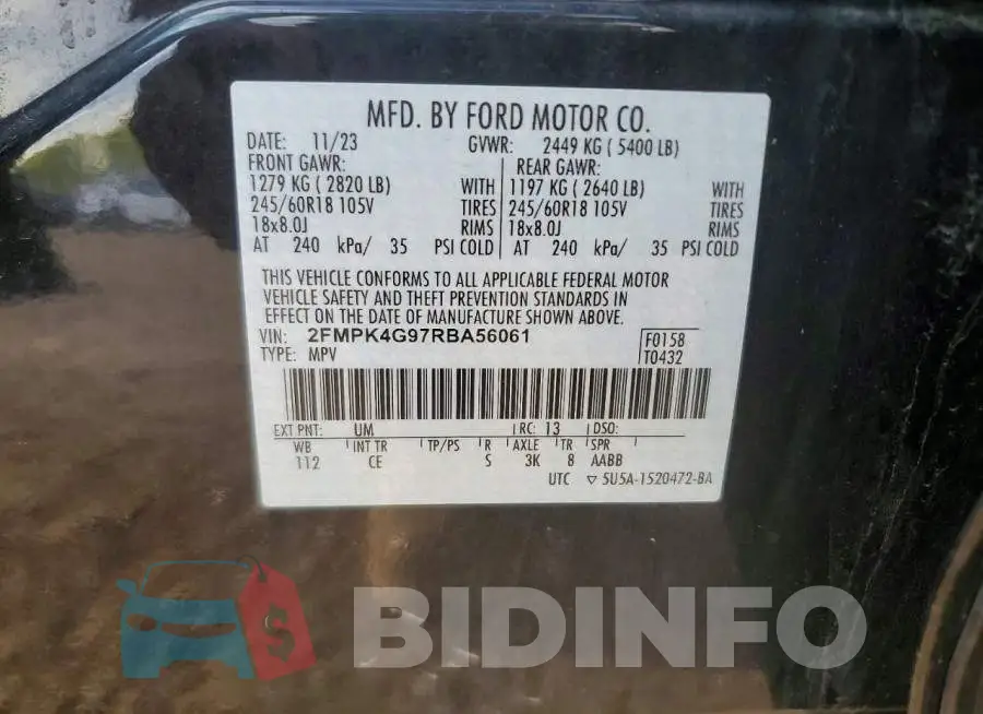 2FMPK4G97RBA56061 Photo# 14