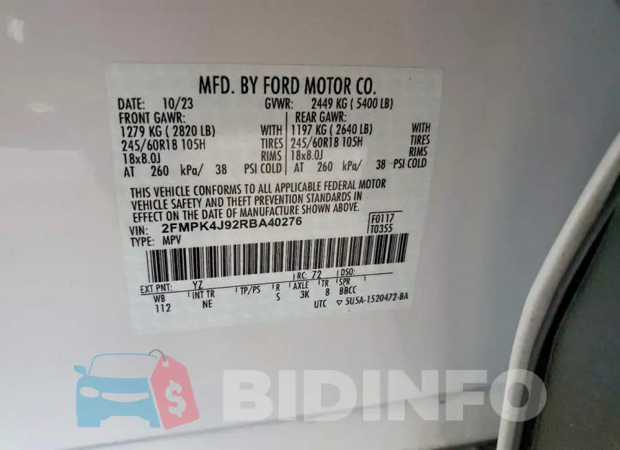 2FMPK4J92RBA40276 Photo# 12