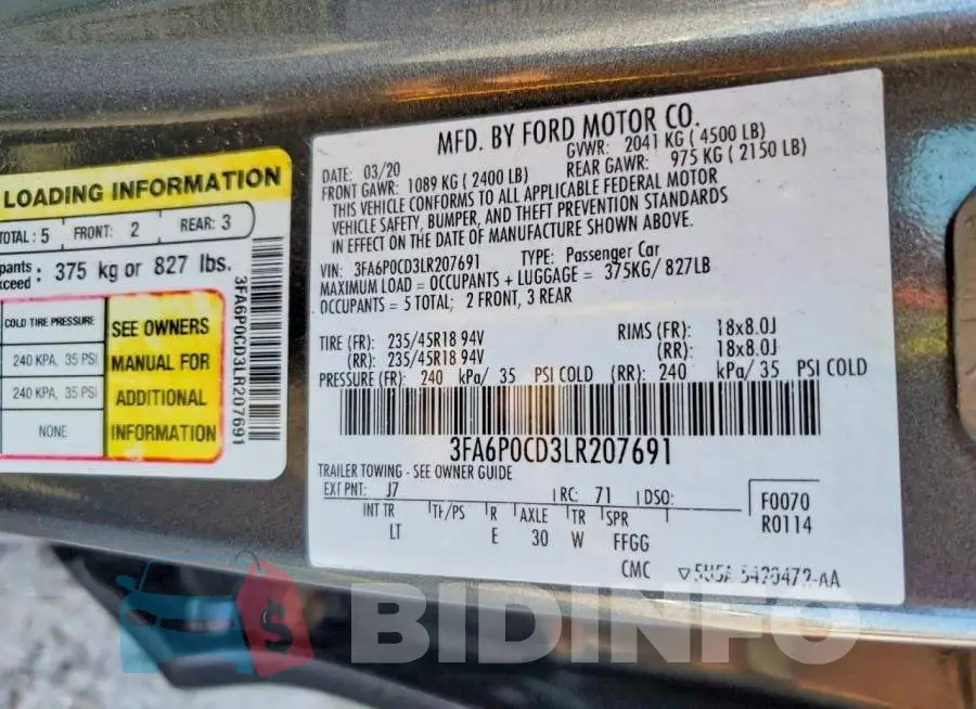 3FA6P0CD3LR207691 Photo# 13