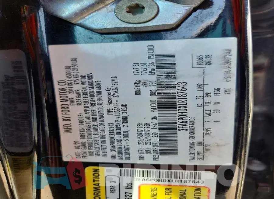3FA6P0HDXLR187643 Photo# 12