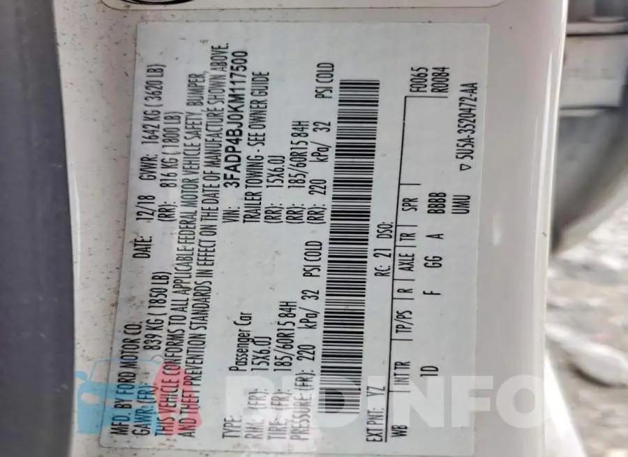 3FADP4BJ0KM117500 Photo# 13