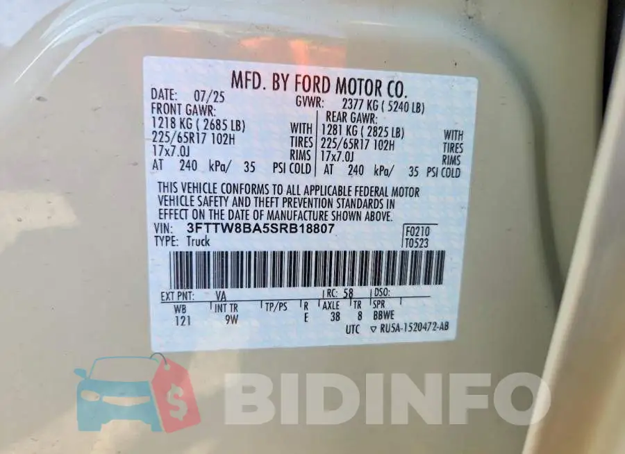 3FTTW8BA5SRB18807 Photo# 12