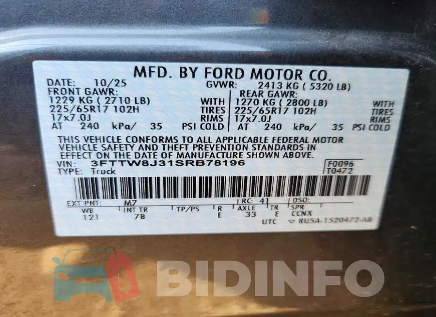 3FTTW8J31SRB78196 Photo# 13