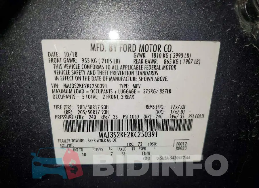MAJ3S2KE2KC250391 Photo# 13
