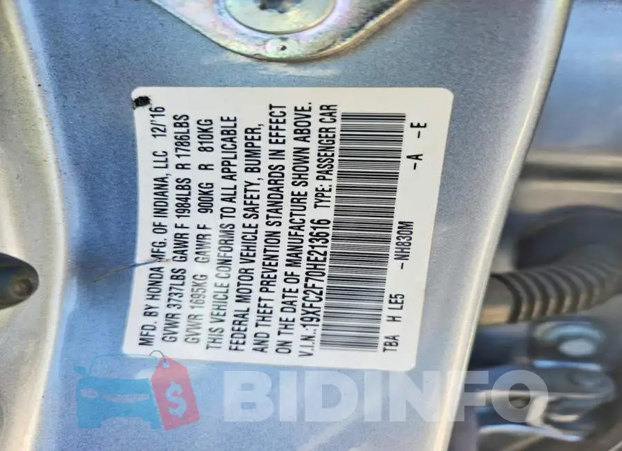 19XFC2F70HE213616 Photo# 12