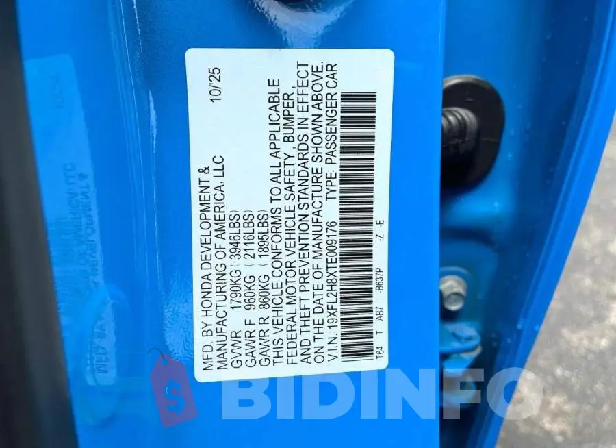 19XFL2H8XTE009176 Photo# 10