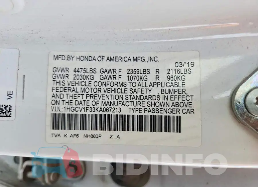 1HGCV1F33KA067213 Photo# 12