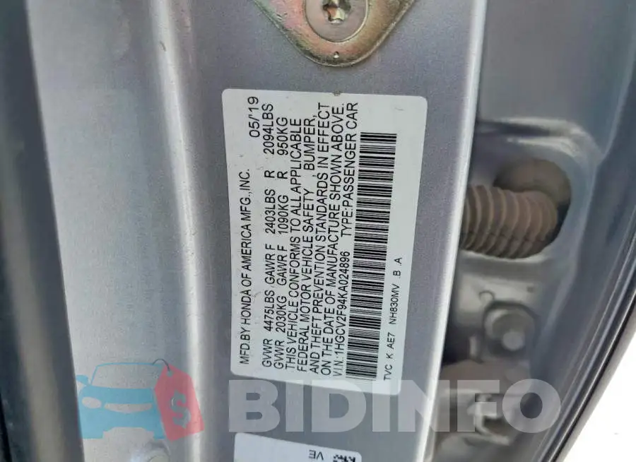1HGCV2F94KA024896 Photo# 13