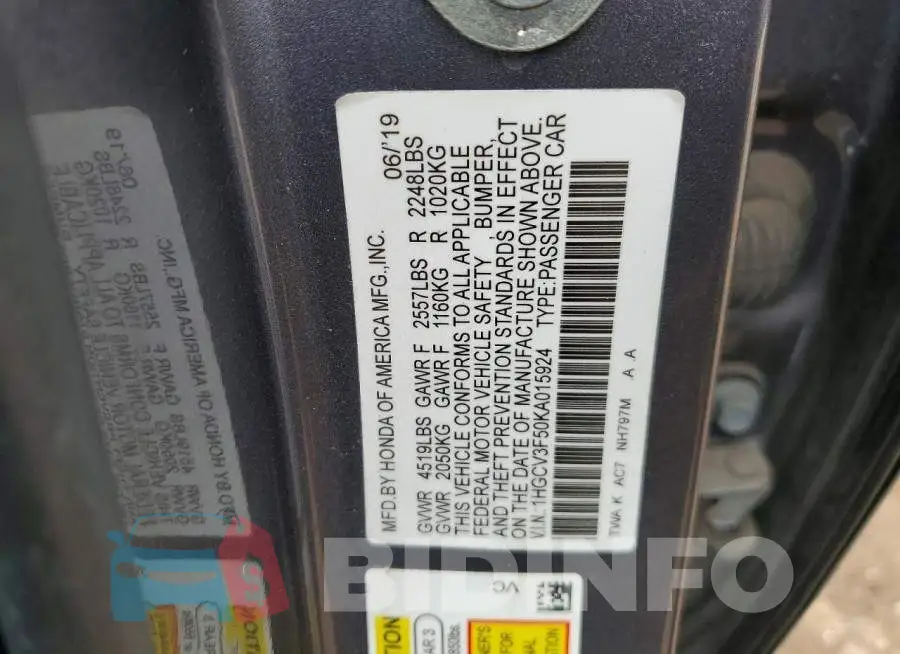 1HGCV3F50KA015924 Photo# 12