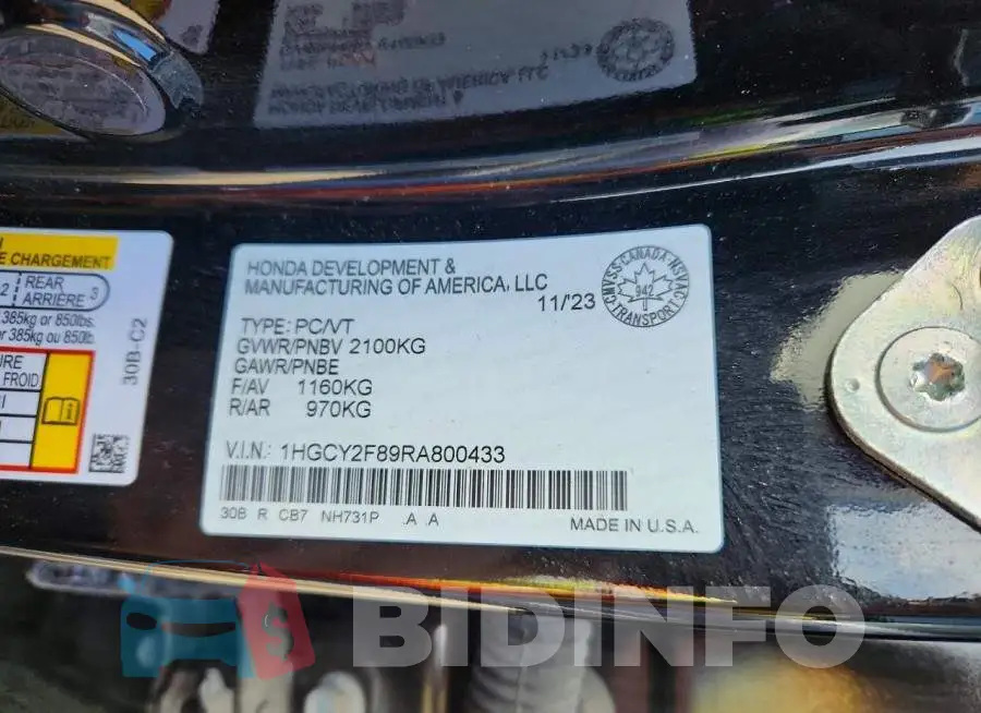 1HGCY2F89RA800433 Photo# 13
