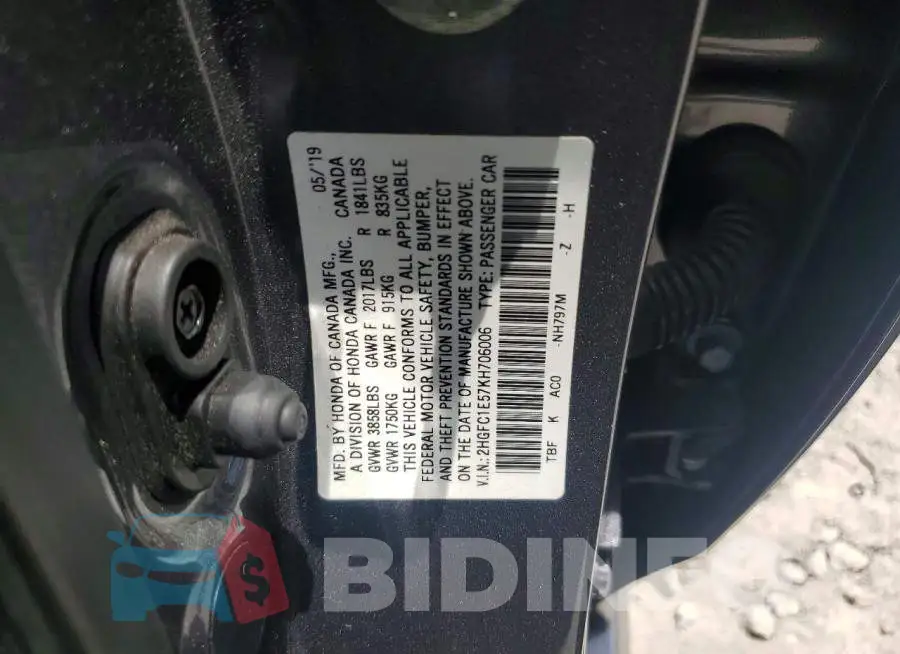 2HGFC1E57KH706006 Photo# 12