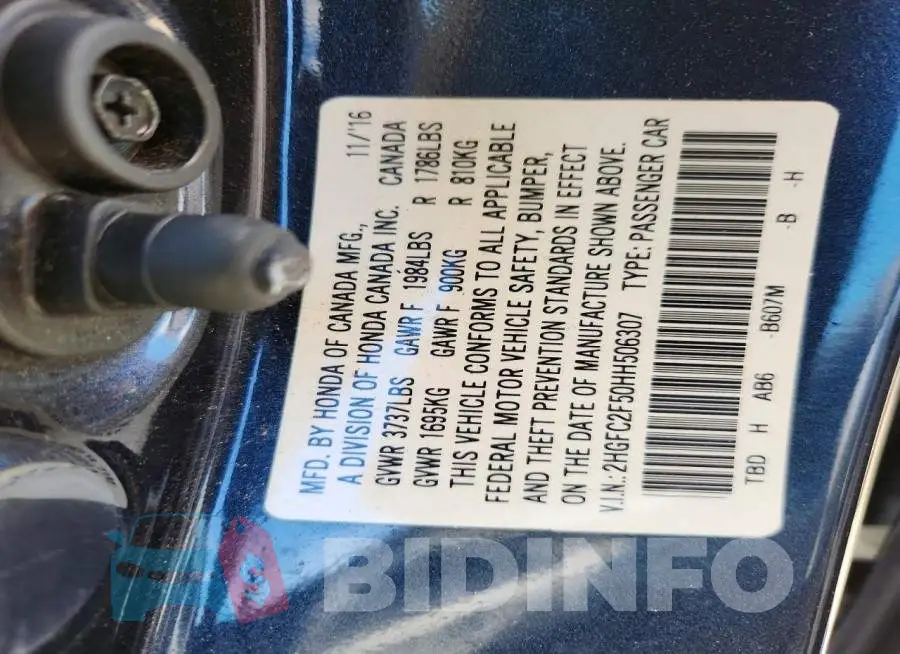 2HGFC2F50HH506307 Photo# 13