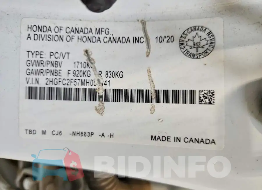 2HGFC2F57MH001441 Photo# 12
